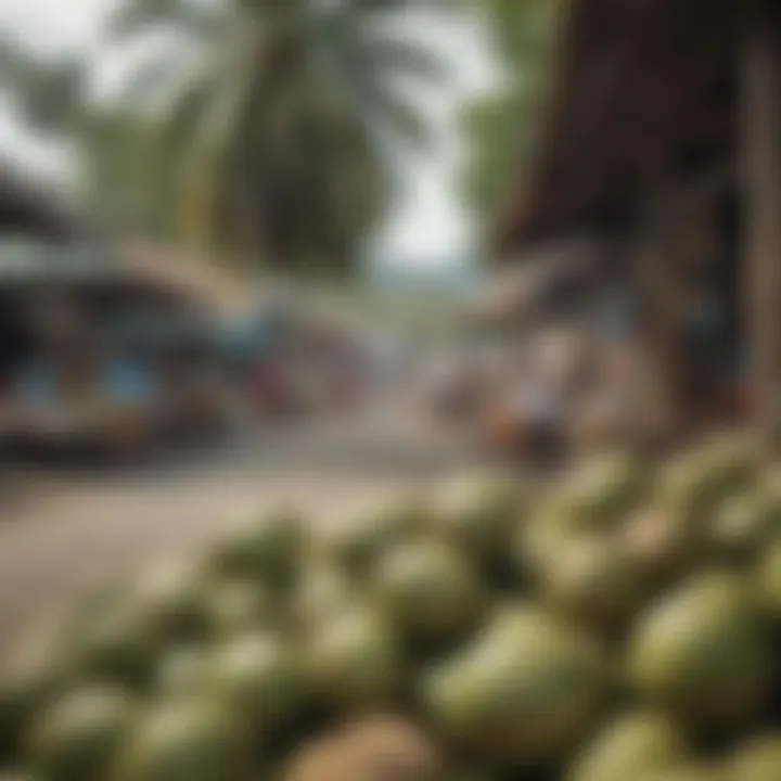 Traditional St. Lucian market showcasing coconut products