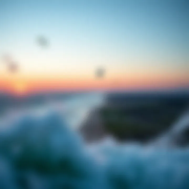 Panoramic view of a popular kitesurfing location with ideal wind conditions