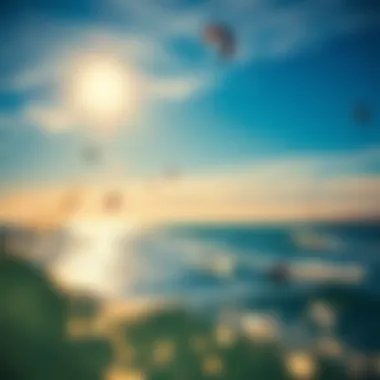 Popular Kite Surfing Destination A breathtaking view of a popular kite surfing destination, with colorful kites dotting the horizon.
