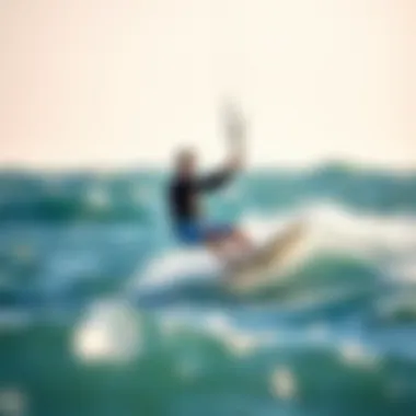 Expert Kite Surfing Techniques A skilled kite surfer expertly maneuvering through waves, demonstrating advanced techniques.
