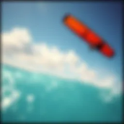 A vibrant kite soaring high above a crystal-clear ocean, showcasing the thrill of kite surfing.