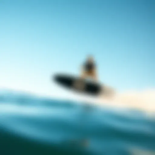 Hydrofoil Board Gliding A close-up view of a hydrofoil board gliding over water