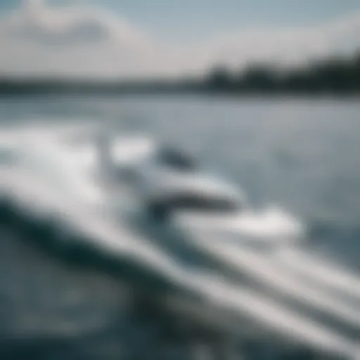 A hydrofoil board gliding above the water surface