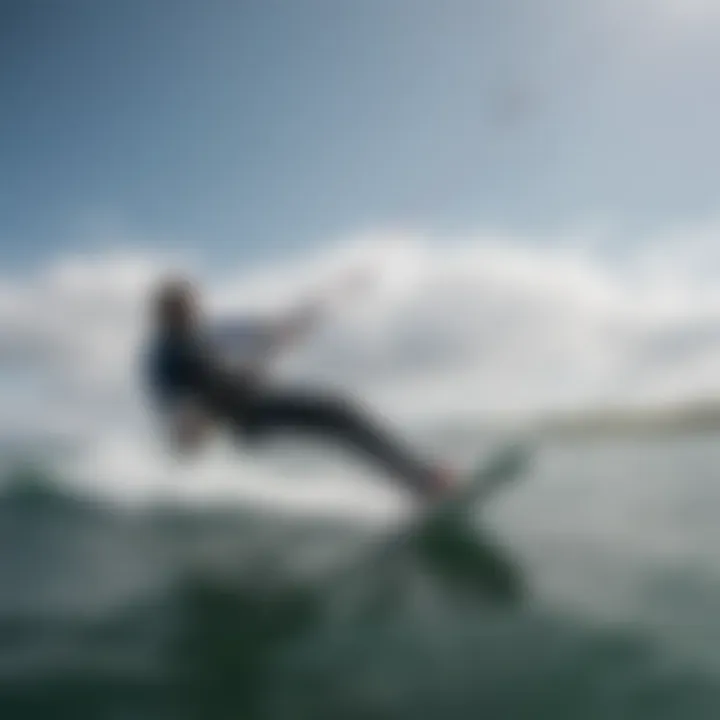 A kiteboarder demonstrating optimal posture and balance while using an ion harness on the water.