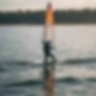 A kite foiler gliding effortlessly over the water surface