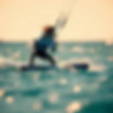 A dynamic shot of a kiteboarder maneuvering with a north board in varying water conditions