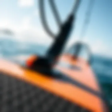 Close-up view of the essential components of a wakesurf foil board