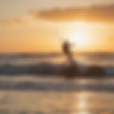 A stunning sunset backdrop with kiteboarders in action