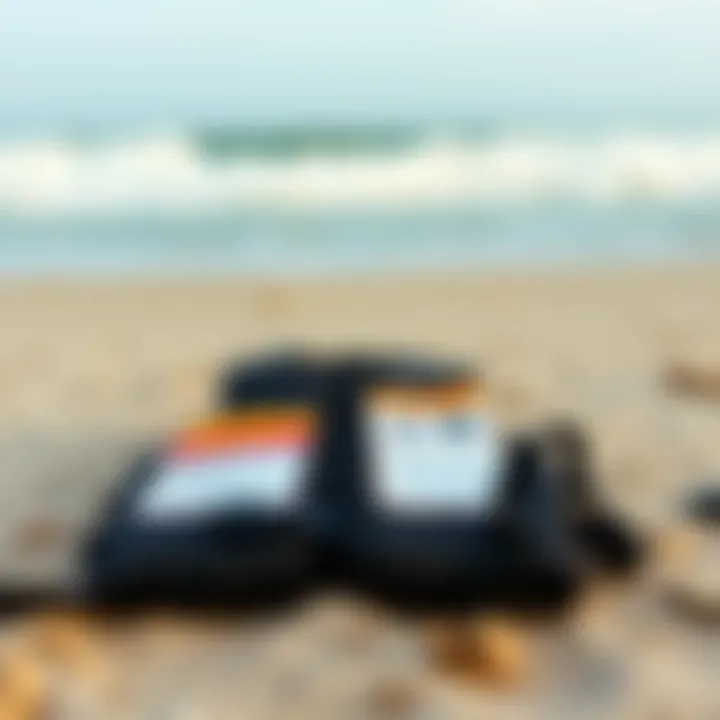 A well-maintained flotation vest laid out on a beach, with necessary maintenance tips displayed, emphasizing care for gear in kiteboarding.