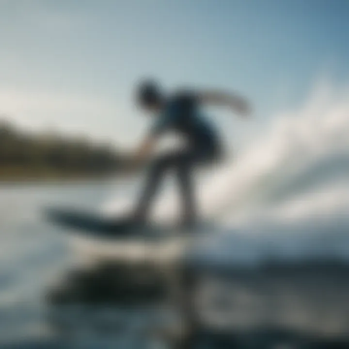 Dramatic photo of a foiling wakeboard in action over water