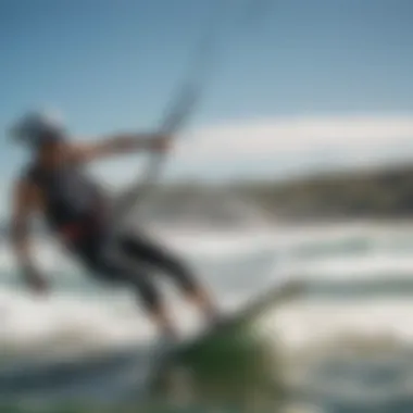 A dynamic shot of a kiteboarding competition showcasing skill and artistry