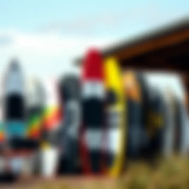 Diverse Hydrofoil Board Selection A variety of hydrofoil boards lined up, highlighting different brands and styles