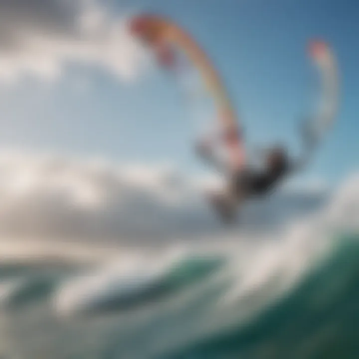 Dynamic action shot of both wind surfers and kiteboarders sharing the same water space