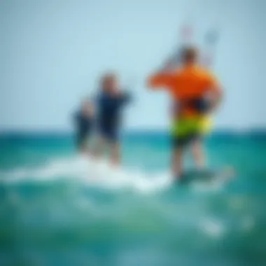 Group of trainees practicing kiteboarding skills