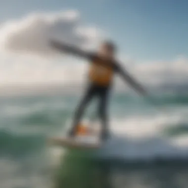 Kiteboarding Enthusiast Riding an Electric Surfboard A vibrant image showcasing a kiteboarding enthusiast using an electric surfboard on the water.