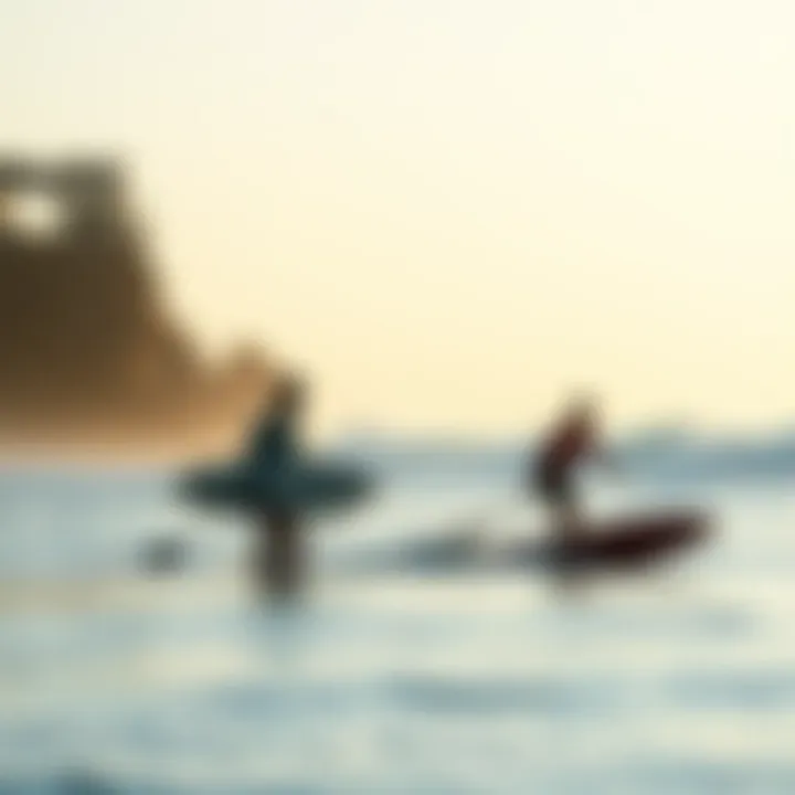 Sustainable Surfing Experience A tranquil beach scene highlighting the eco-friendly aspect of hydrofoiling