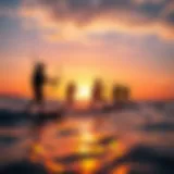 Diverse Riders at Sunset A vibrant wing kitesurfing scene showcasing diverse riders against a sunset backdrop