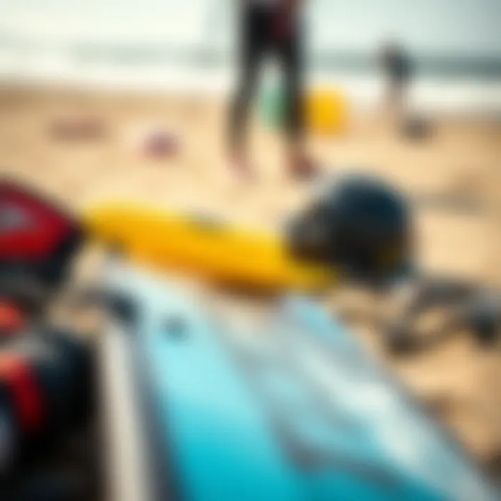 Essential Kiteboarding Gear for Richmond's Waters Close-up of kiteboarding gear laid out on the beach, ready for adventure