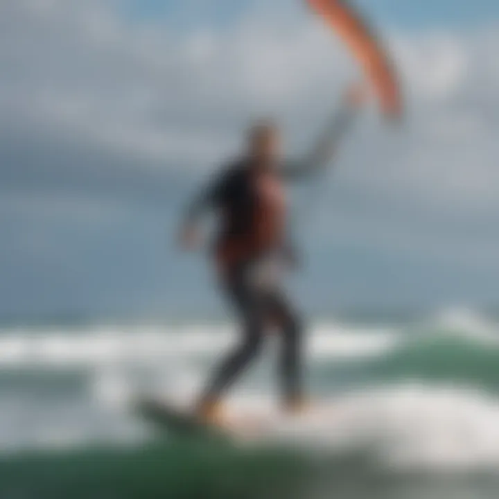 Kiteboarder checking wind conditions with wireless device