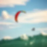 Vibrant 12-Meter Kite in Action A vibrant 12-meter kite soaring in the sky during a kiteboarding session