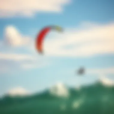 Vibrant 12-Meter Kite in Action A vibrant 12-meter kite soaring in the sky during a kiteboarding session