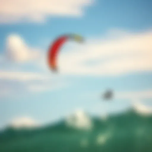 Vibrant 12-Meter Kite in Action A vibrant 12-meter kite soaring in the sky during a kiteboarding session