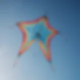 A vibrant four string kite soaring against a clear blue sky