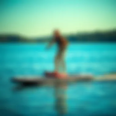 An adventurous user enjoying the thrill of hover paddle boarding on a serene lake.