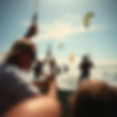 Kiteboarding Community in Action Kiteboarding community engaging in a lively event