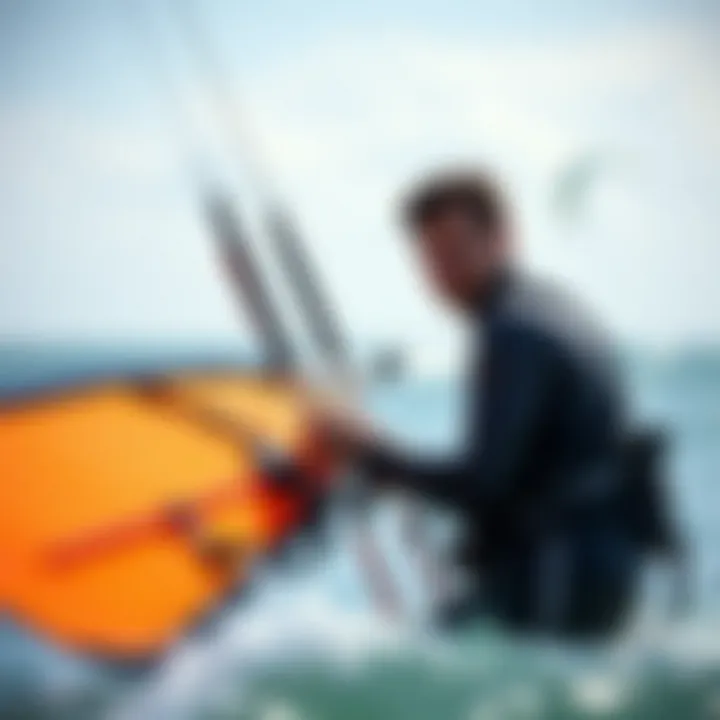 Essential Maintenance for Core Kites An experienced kiteboarder maintaining their used Core kite