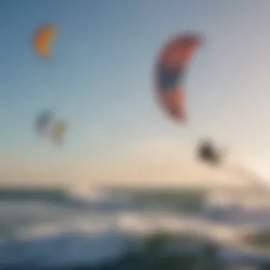 Comparison of New and Used Kites A kiteboarding setup with new and used kites side by side