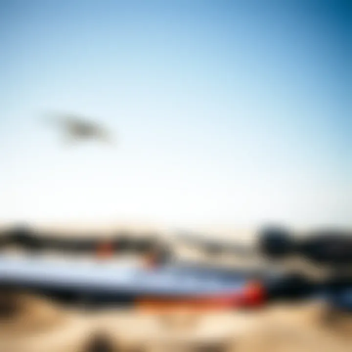 Essential Kiteboarding Gear A close-up of kiteboarding gear laid out on the sand