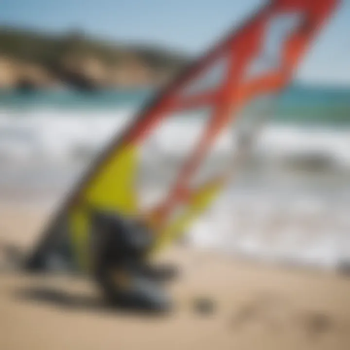 Close-up of kiteboarding equipment showing wear and tear