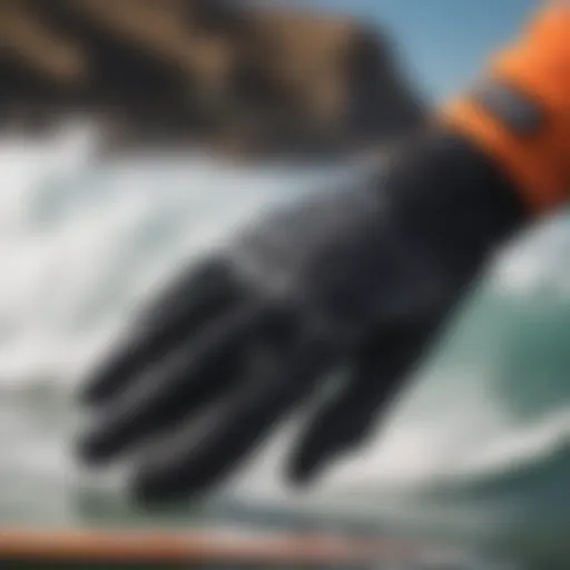 Close-up of a 5mm surfing glove showcasing advanced insulation technology