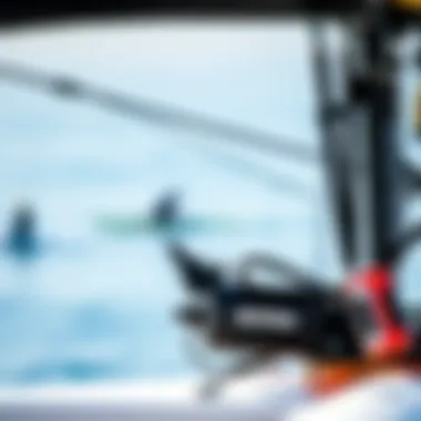 Close-up of wing surfing equipment showing the wing and board