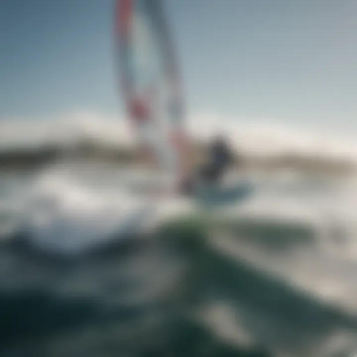 A wingfoiling enthusiast gliding over the water