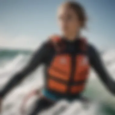 A close-up of a life jacket's features to consider for windsurfing.