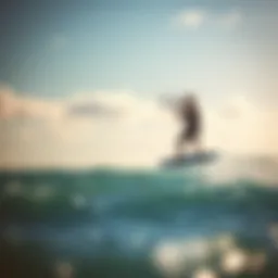 Kiteboarder gliding above water on a foil board