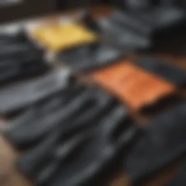 Material comparison of wetsuits laid out on a table