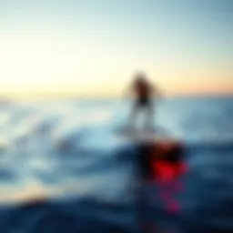 Futuristic hover surf board gliding over water