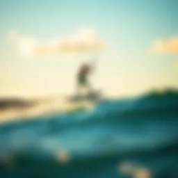 A hydrofoil kitesurfer gliding above the water