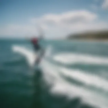 Aerial View of Hydrofoiling Techniques Aerial perspective of a kiteboarder utilizing hydrofoiling techniques