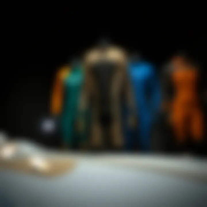 Various wetsuits displayed to highlight different styles and thermal insulation features