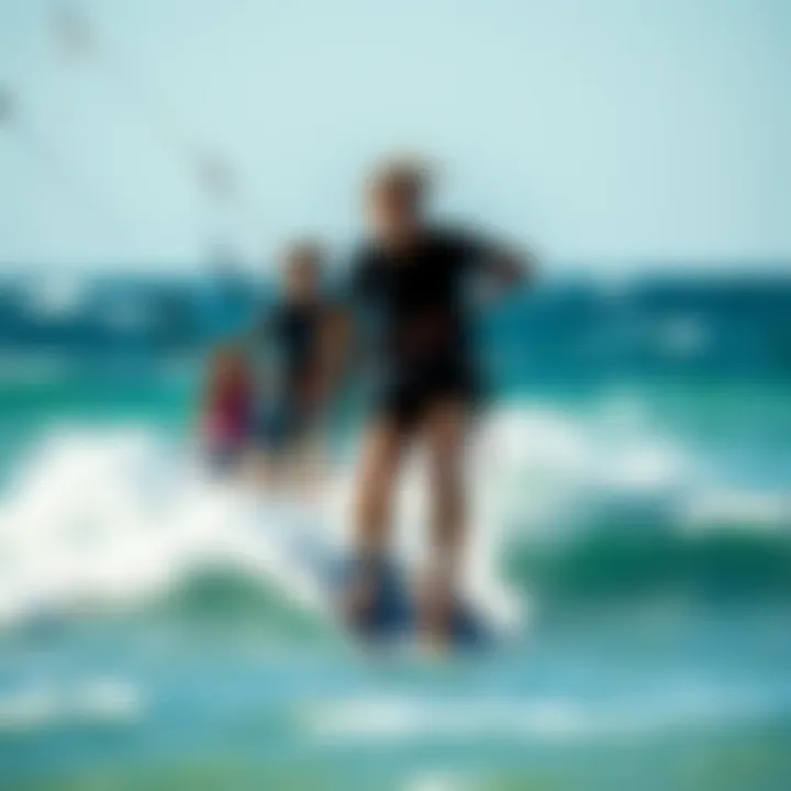 Unity in Adventure: Kiteboarding Community A group of kiteboarders riding the waves together