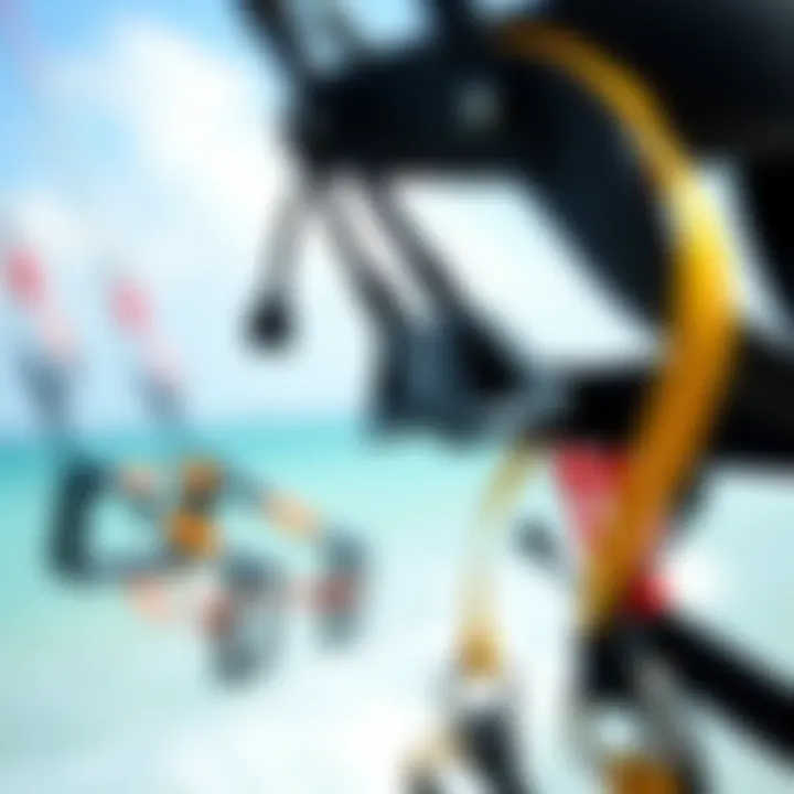 A close-up view of various kite harness designs highlighting their unique features