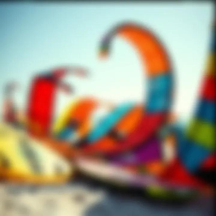 An assortment of vibrant kites ready for use on the beach