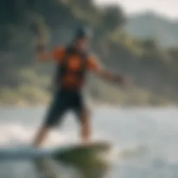 A kiteboarder gliding effortlessly over the water