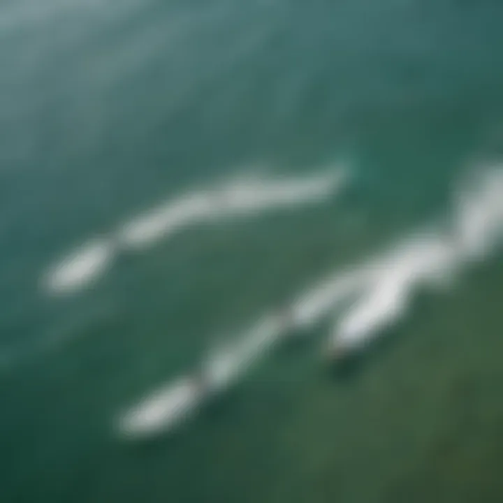 An aerial view of kiteboarders enjoying a sunny day on the water