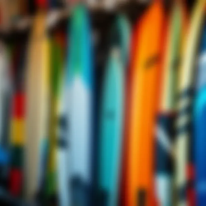 A variety of kite surf boards displayed