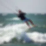 Dynamic kite surfing action on the water